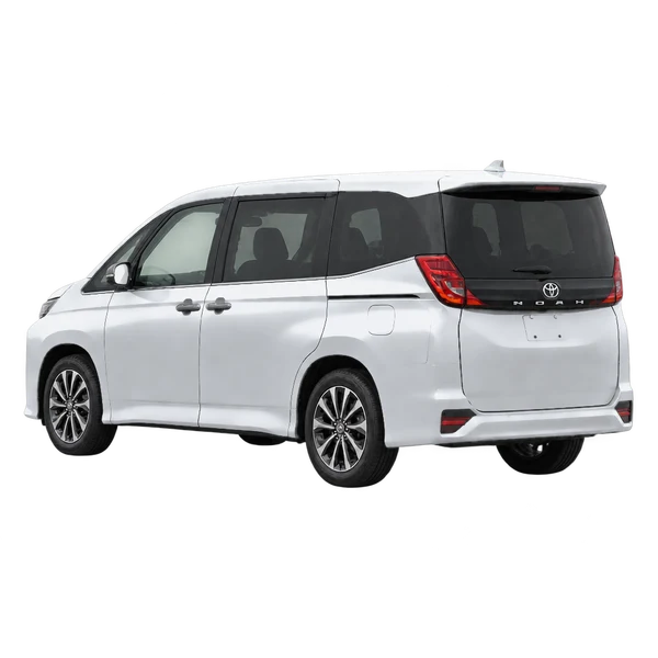 silver 2025 Toyota Noah rear three-quarter (facing left) view