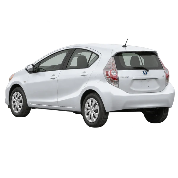 silver 2020 Toyota Prius C rear three-quarter (facing left) view