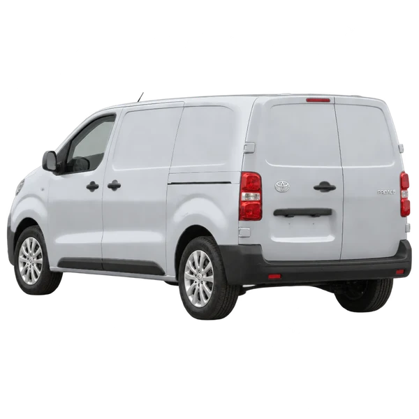 silver 2020 Toyota Proace rear three-quarter (facing left) view