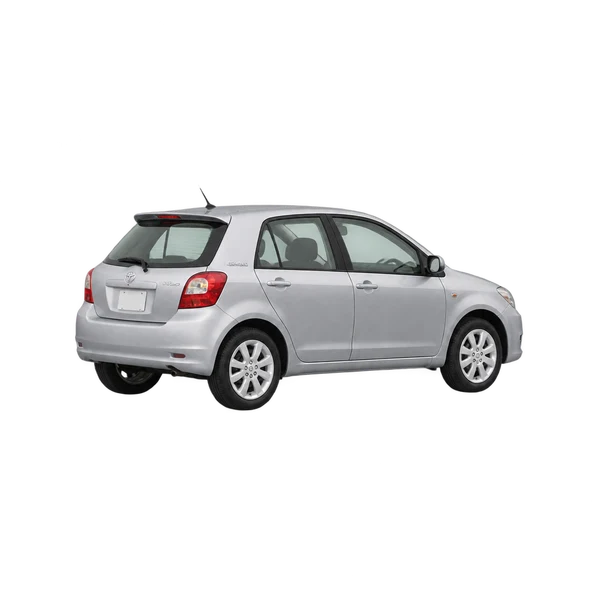 silver 2010 Toyota Starlet rear three-quarter (facing left) view