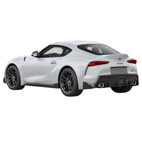 silver 2023 Toyota Supra rear three-quarter (facing left) view