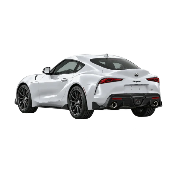 silver 2026 Toyota Supra rear three-quarter (facing left) view