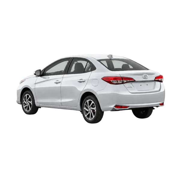 silver 2022 Toyota Vios rear three-quarter (facing left) view