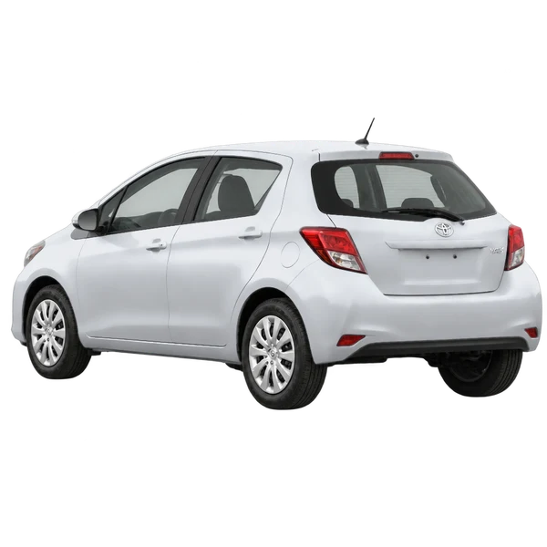 silver 2015 Toyota Yaris rear three-quarter (facing left) view