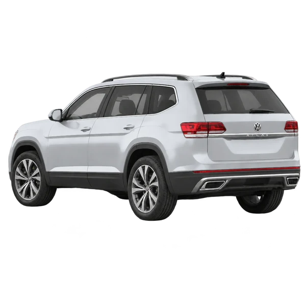 silver 2021 Volkswagen Atlas rear three-quarter (facing left) view