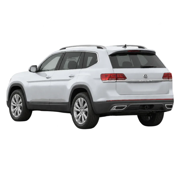 silver 2027 Volkswagen Atlas rear three-quarter (facing left) view