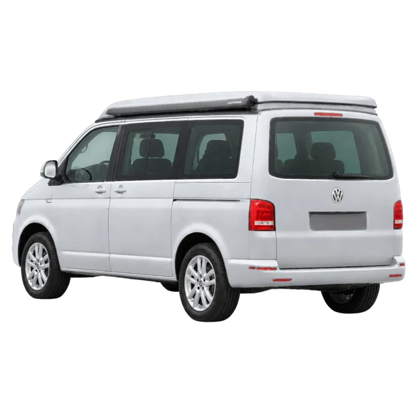 silver 2015 Volkswagen California rear three-quarter (facing left) view