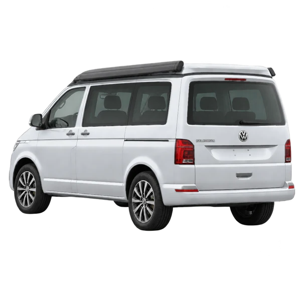 silver 2022 Volkswagen California rear three-quarter (facing left) view