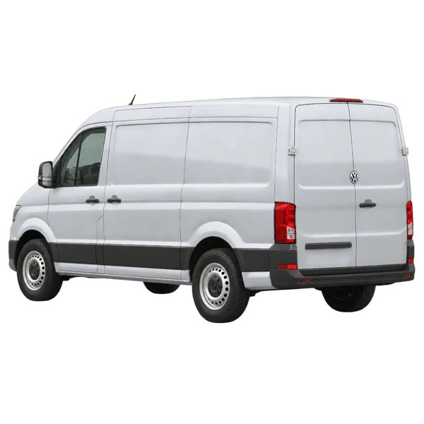 silver 2023 Volkswagen Crafter rear three-quarter (facing left) view