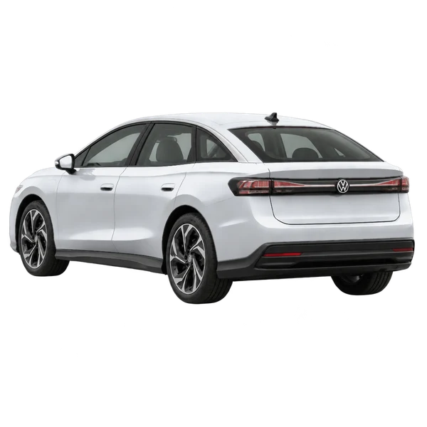 silver 2024 Volkswagen ID.7 rear three-quarter (facing left) view