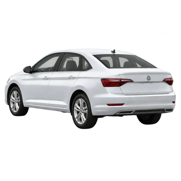 silver 2027 Volkswagen Jetta rear three-quarter (facing left) view