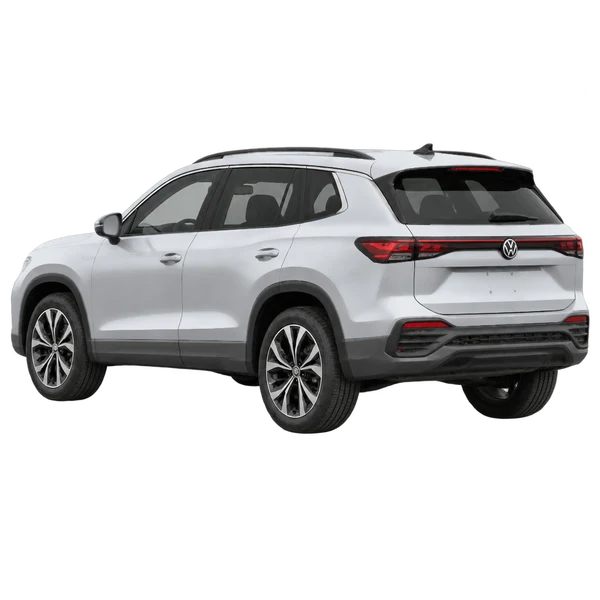 silver 2025 Volkswagen Tayron rear three-quarter (facing left) view