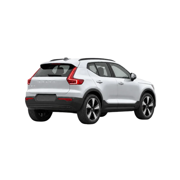 silver 2026 Volvo EX40 rear three-quarter (facing left) view