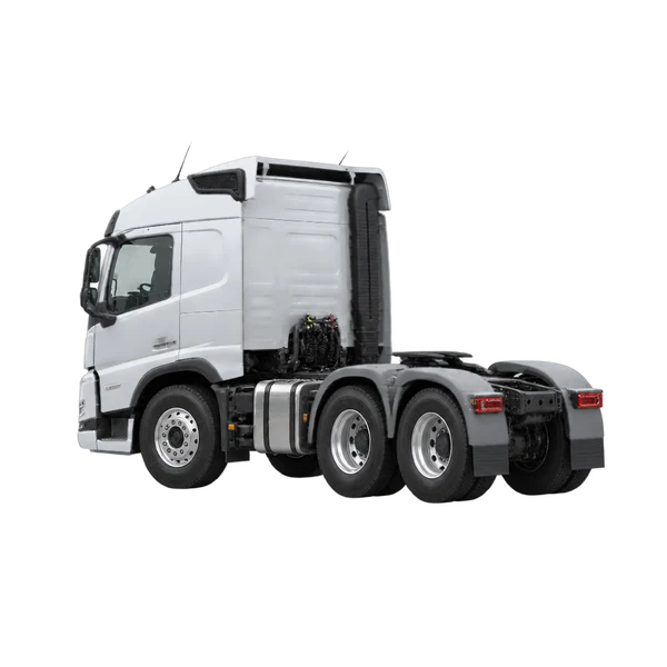silver 2025 Volvo FM rear three-quarter (facing left) view