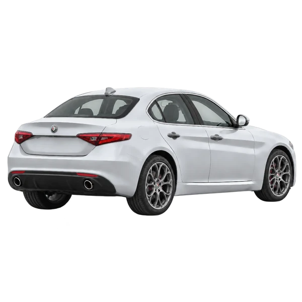 silver 2020 Alfa Romeo Giulia rear three-quarter (facing right) view