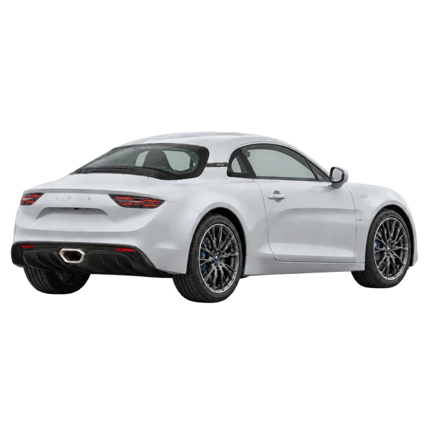 silver 2023 Alpine A110 rear three-quarter (facing right) view