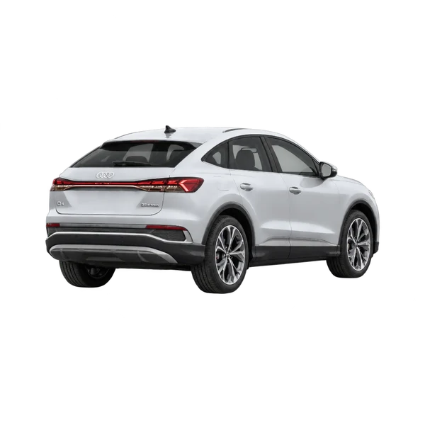 silver 2023 Audi Q4 Sportback 35 E-Tron rear three-quarter (facing right) view