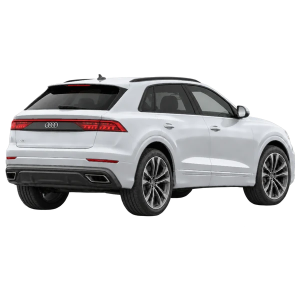 silver 2026 Audi Q8 55 rear three-quarter (facing right) view