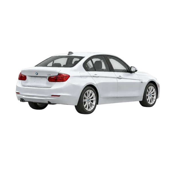 silver 2015 BMW 328i rear three-quarter (facing right) view