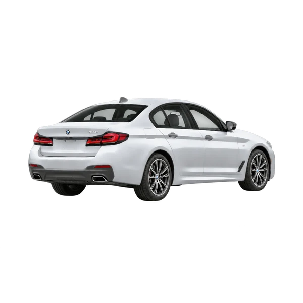 silver 2022 BMW 540i rear three-quarter (facing right) view