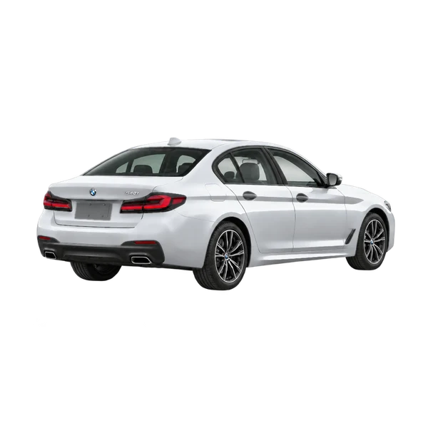 silver 2023 BMW 540i rear three-quarter (facing right) view