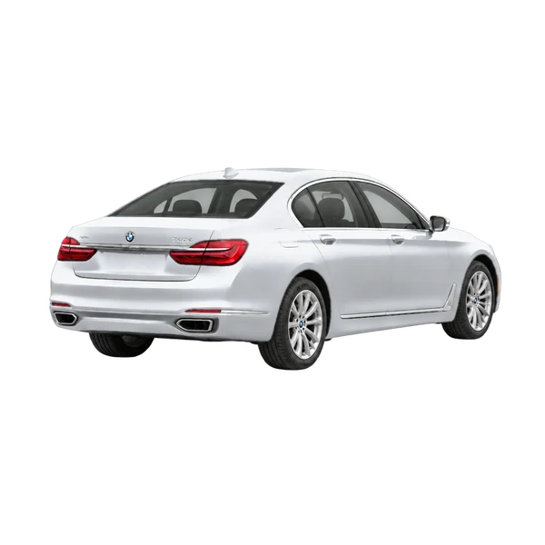 silver 2016 BMW 740D Xdrive rear three-quarter (facing right) view