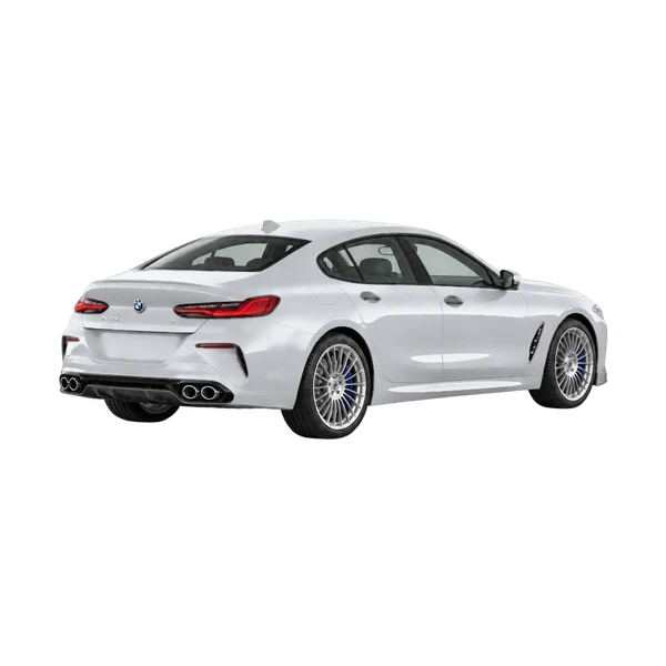 silver 2024 BMW Alpina B8 rear three-quarter (facing right) view