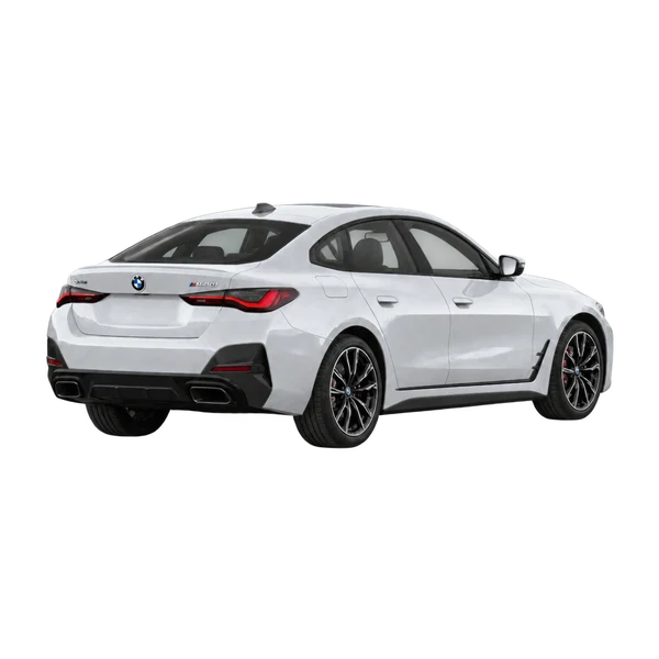 silver 2022 BMW M440i xDrive Gran Coupe rear three-quarter (facing right) view