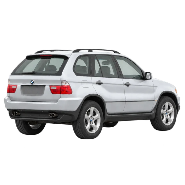 silver 2002 BMW X5 rear three-quarter (facing right) view