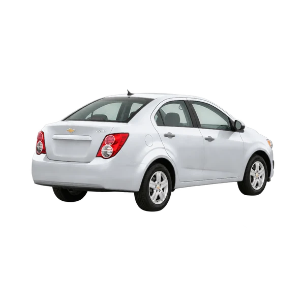 silver 2012 Chevrolet Aveo rear three-quarter (facing right) view