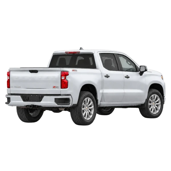 silver 2027 Chevrolet Silverado rear three-quarter (facing right) view