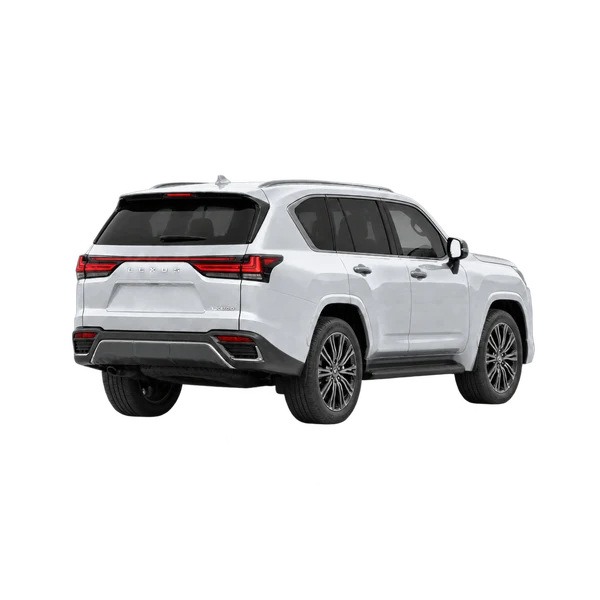 silver 2025 Lexus LX 600 rear three-quarter (facing right) view