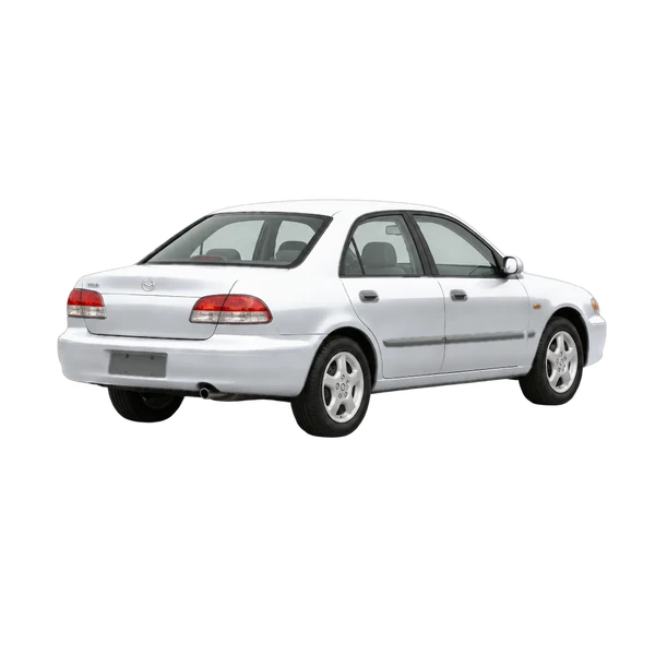 silver 1998 Mazda 626 rear three-quarter (facing right) view
