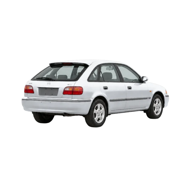 silver 1995 Mazda 626 Hatchback 1.8I GLX rear three-quarter (facing right) view
