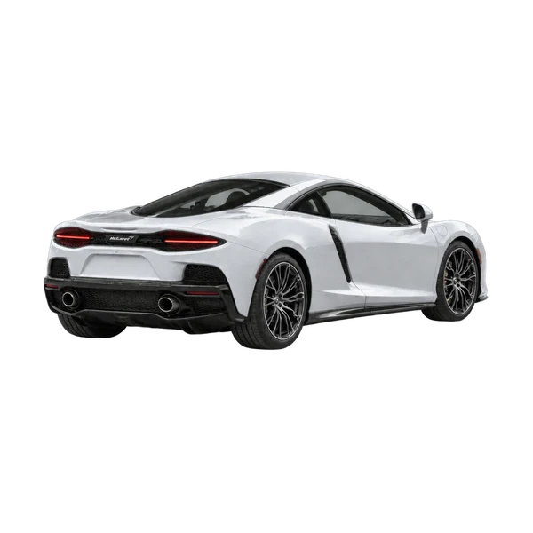silver 2026 McLaren GT rear three-quarter (facing right) view