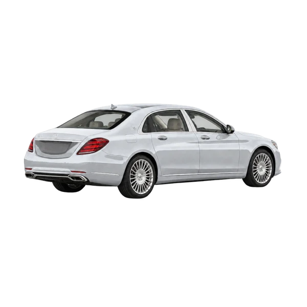 silver 2020 Mercedes-Benz Maybach S-Class rear three-quarter (facing right) view