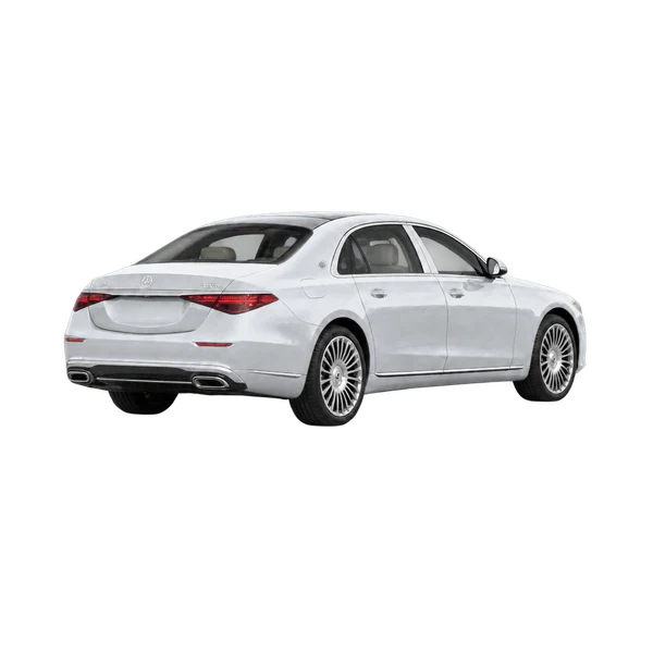 silver 2023 Mercedes-Benz Maybach S-Class rear three-quarter (facing right) view