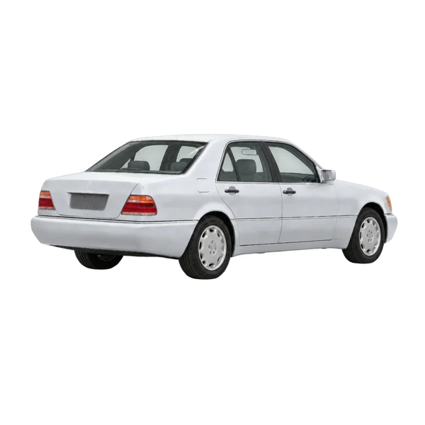 silver 1994 Mercedes-Benz S-Class rear three-quarter (facing right) view