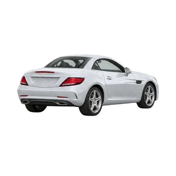 silver 2020 Mercedes-Benz SLC rear three-quarter (facing right) view