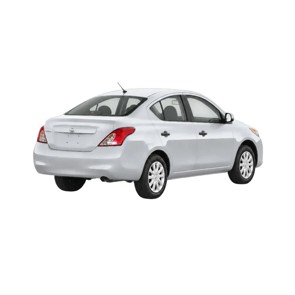 silver 2012 Nissan Versa rear three-quarter (facing right) view