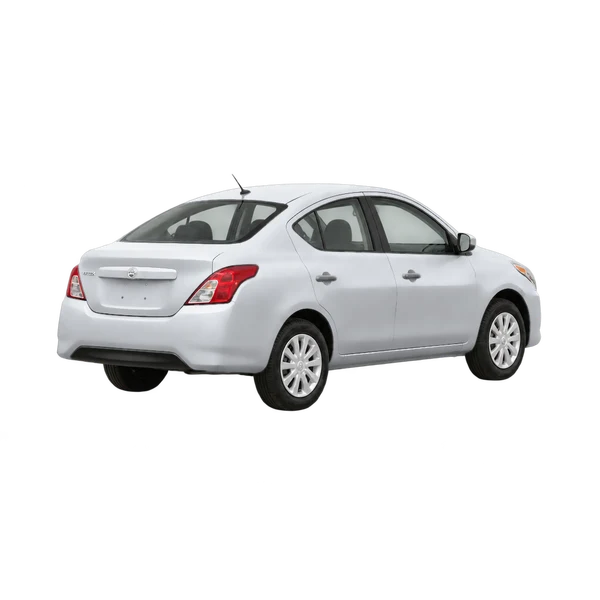 silver 2018 Nissan Versa rear three-quarter (facing right) view