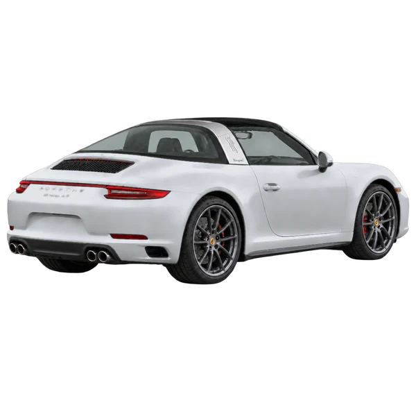silver 2019 Porsche 911 Targa 4S rear three-quarter (facing right) view
