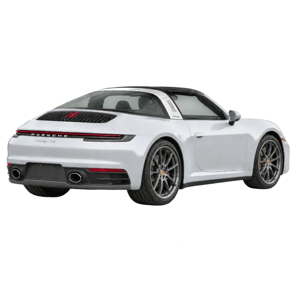 silver 2020 Porsche 911 Targa 4S rear three-quarter (facing right) view