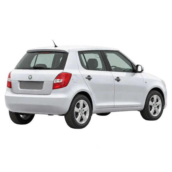 silver 2010 Skoda Fabia rear three-quarter (facing right) view