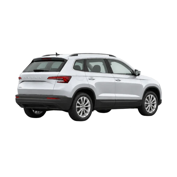 silver 2022 Skoda Karoq rear three-quarter (facing right) view