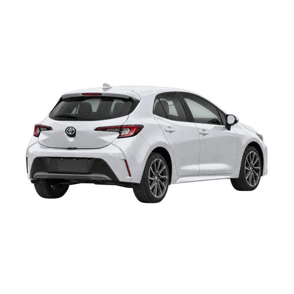 silver 2023 Toyota Corolla Hatchback rear three-quarter (facing right) view