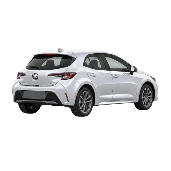 silver 2024 Toyota Corolla Hatchback rear three-quarter (facing right) view