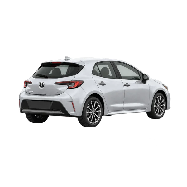 silver 2025 Toyota Corolla Hatchback rear three-quarter (facing right) view