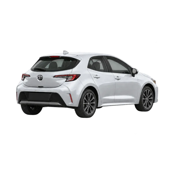 silver 2026 Toyota Corolla Hatchback rear three-quarter (facing right) view