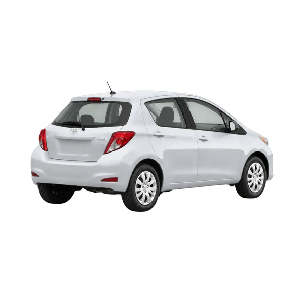 silver 2014 Toyota Yaris rear three-quarter (facing right) view